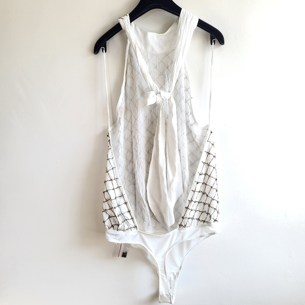 Free People Bling Bling Cha Ching Ivory Bodysuit/Top New Size Large - Picture 12 of 17